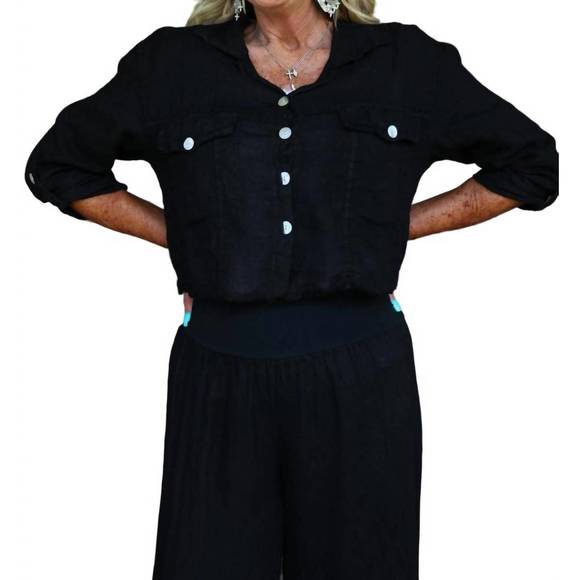 NEW LOOK MODE USA raw edge cropped linen jacket in black - Picture 1 of 4